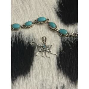 Native American Sterling Silver Pink Turquoise Dahlia Monkey Picto Story Pendant